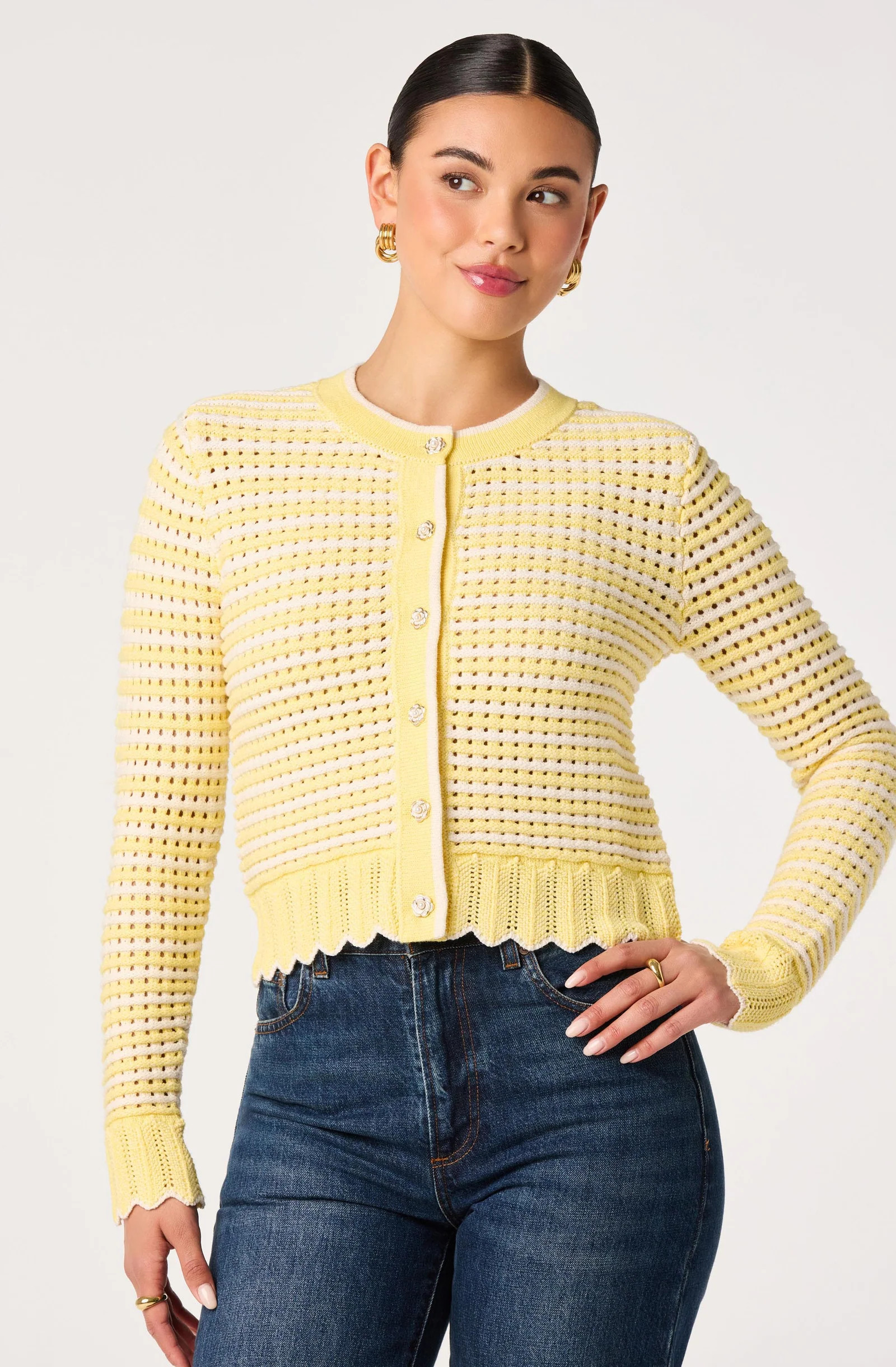 Karly Striped Open Knit Cardigan - Off white yellow / XS | ASTR The Label (US)