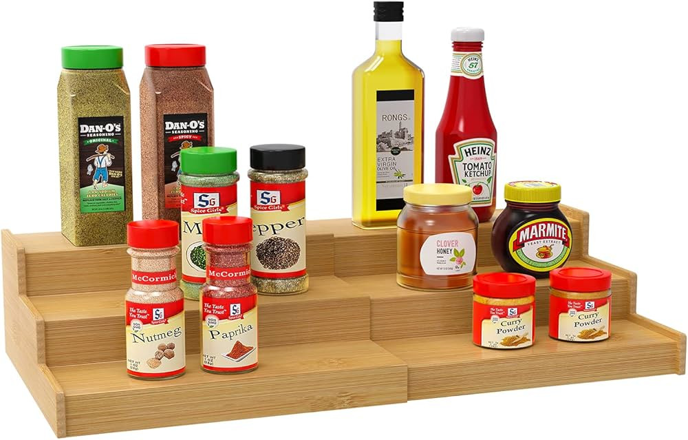 Lenwi Spice Rack Organizer for Cabinet, 3 Tier Expandable Bamboo Spice Storage, Great for Kitchen... | Amazon (US)