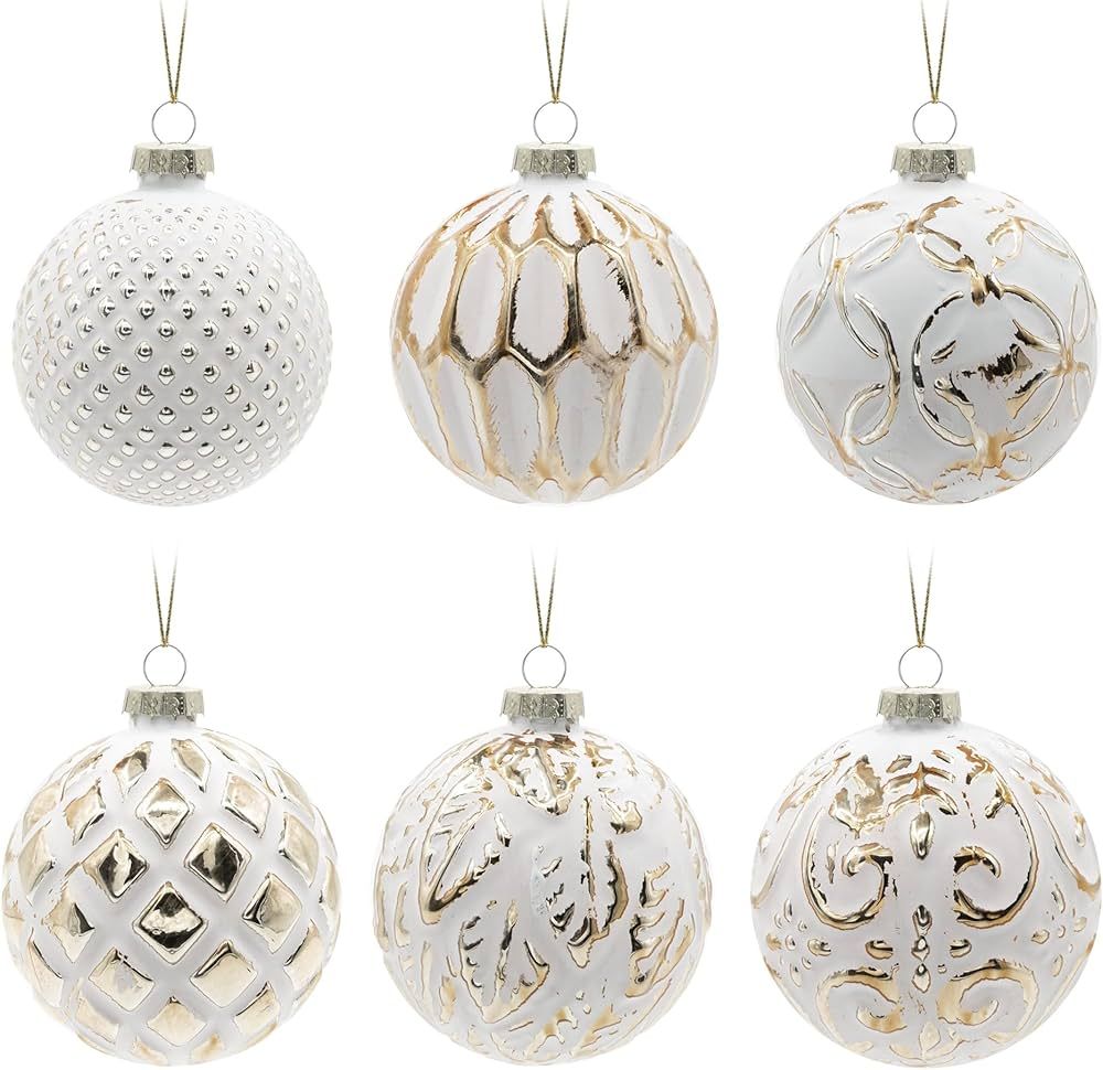 Neutral Farmhouse Christmas Ball Ornaments(3.15inch/80mm, Set of 6) Distressed Metal Glass Ball V... | Amazon (US)