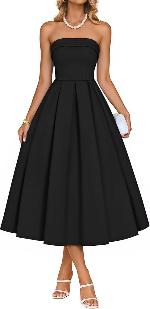 ZESICA Women's Summer Strapless Cocktail Dresses 2026 Elegant Off Shoulder Flowy A Line Wedding G... | Amazon (US)