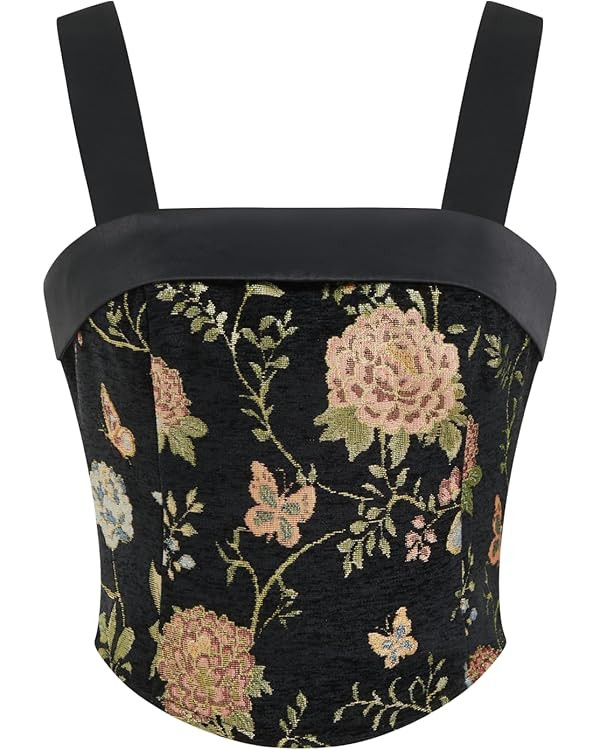 CIDER Square Neck Tank Tops for Women Sleeveless Going Out Crop Tops Embroidered Floral Summer Bo... | Amazon (US)