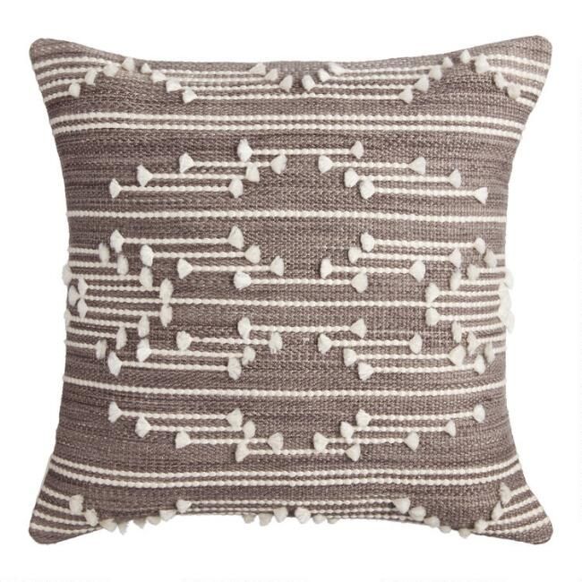 Gray and White Woven Sedona Indoor Outdoor Throw Pillow | World Market