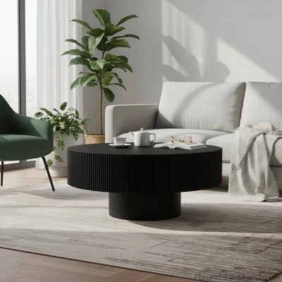 Round Fluted Coffee Table with Sturdy Pedestal, Mid Century Modern Design for Living Room and Small Spaces | Wayfair North America