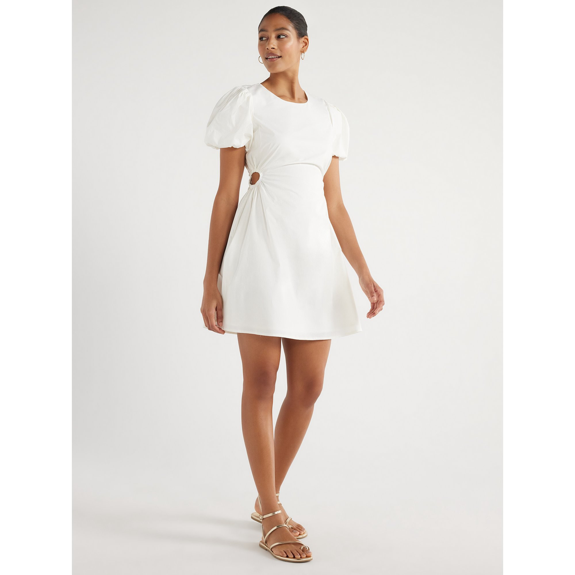 Scoop Women’s Cutout Poplin Dress with Puff Sleeves, Sizes XS-XXL - Walmart.com | Walmart (US)