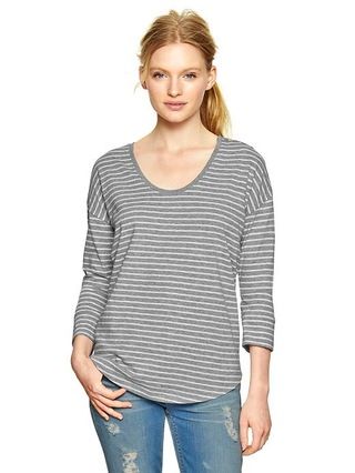 Gap Women Three Quarter Sleeve Stripe Tee Size S Petite - gray stripe | Gap US