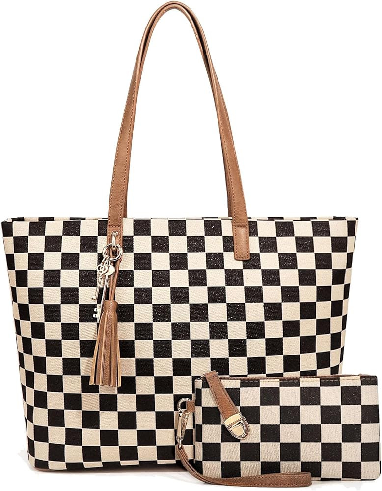 Beatfull Checkered Tote Bag for Women Large Tote Purse with Wallet Shoulder Work School Tote Hand... | Amazon (US)