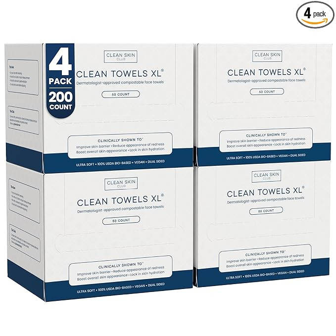 Clean Skin Club Clean Towels XL®, 100% USDA Biobased Face Towel, Disposable Face Towelette, Ecze... | Amazon (US)