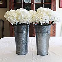 Rustic Metal 13 Inch Galvanized Flower Vase - Set of 2 - French Bucket - Farmhouse Style - Perfec... | Amazon (US)