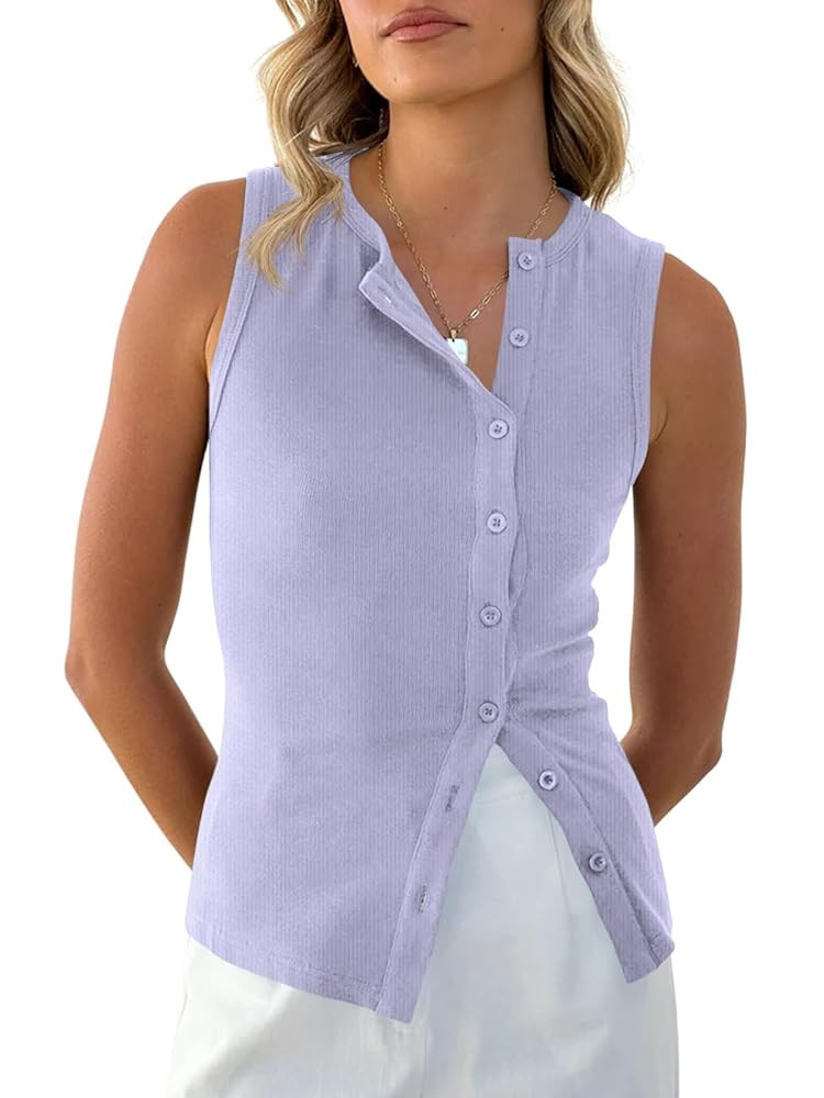 Cicy Bell Womens Button Down Tank Tops Summer Sleeveless Vest Tops Trendy Ribbed Fitted Going Out... | Amazon (US)