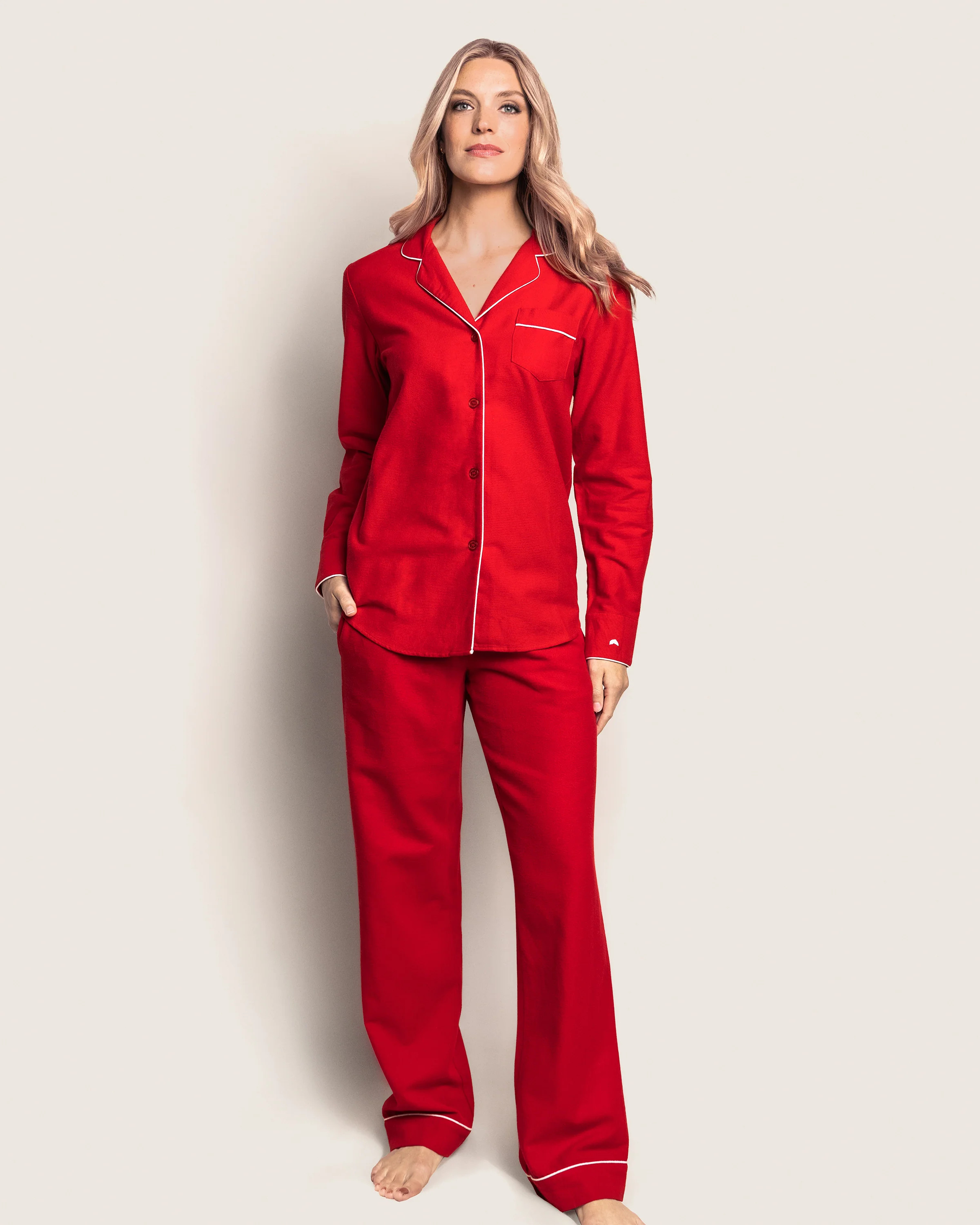 Women's Flannel Pajama Set in Red | Petite Plume