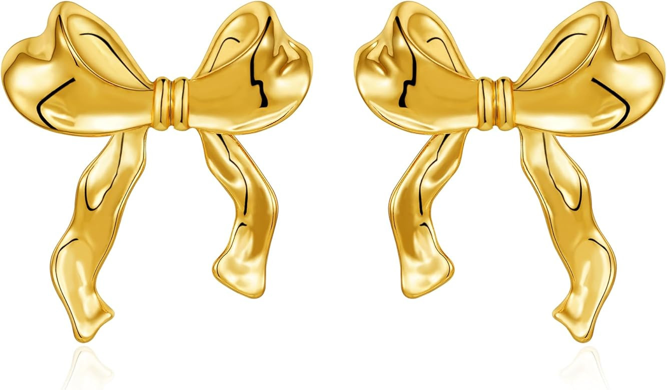 WEDDINEN Gold Bow Earrings for Women Statement Bow Stud Earrings Jewelry Christmas Party Giftst | Amazon (US)