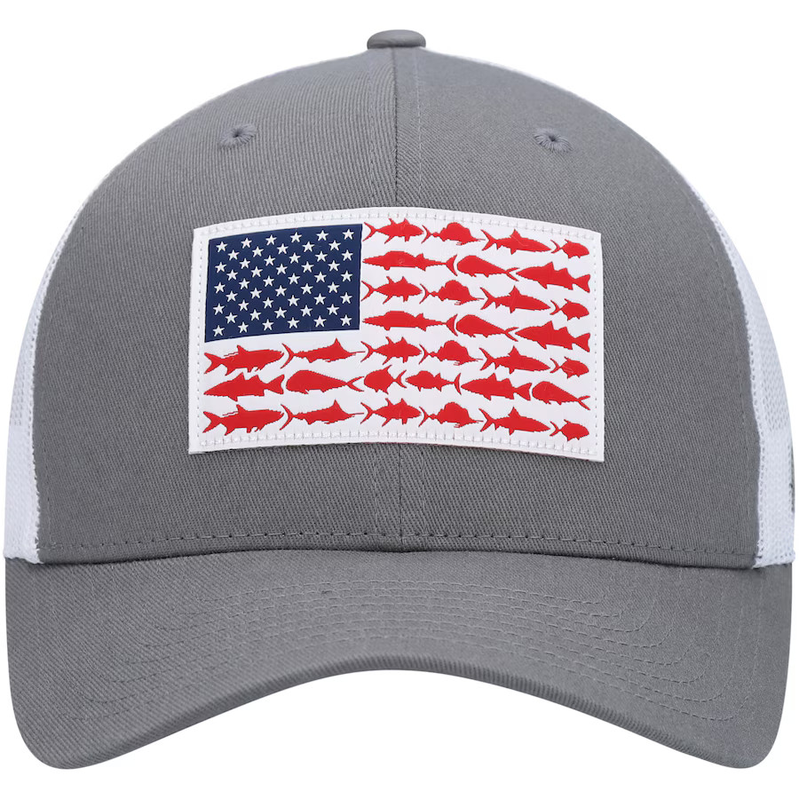 Columbia PFG Fish Flag Mesh Trucker Snapback Hat - Graphite | Lids