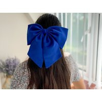Giant Bow With Tail, Royal Blue Duchess Satin Large Hair Bow, Big Party Barrette, Gift For Girl, Bridesmaid, Oversized | Etsy (US)