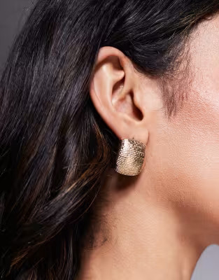 ASOS DESIGN earrings in textured rounded square design in gold tone | ASOS | ASOS (Global)