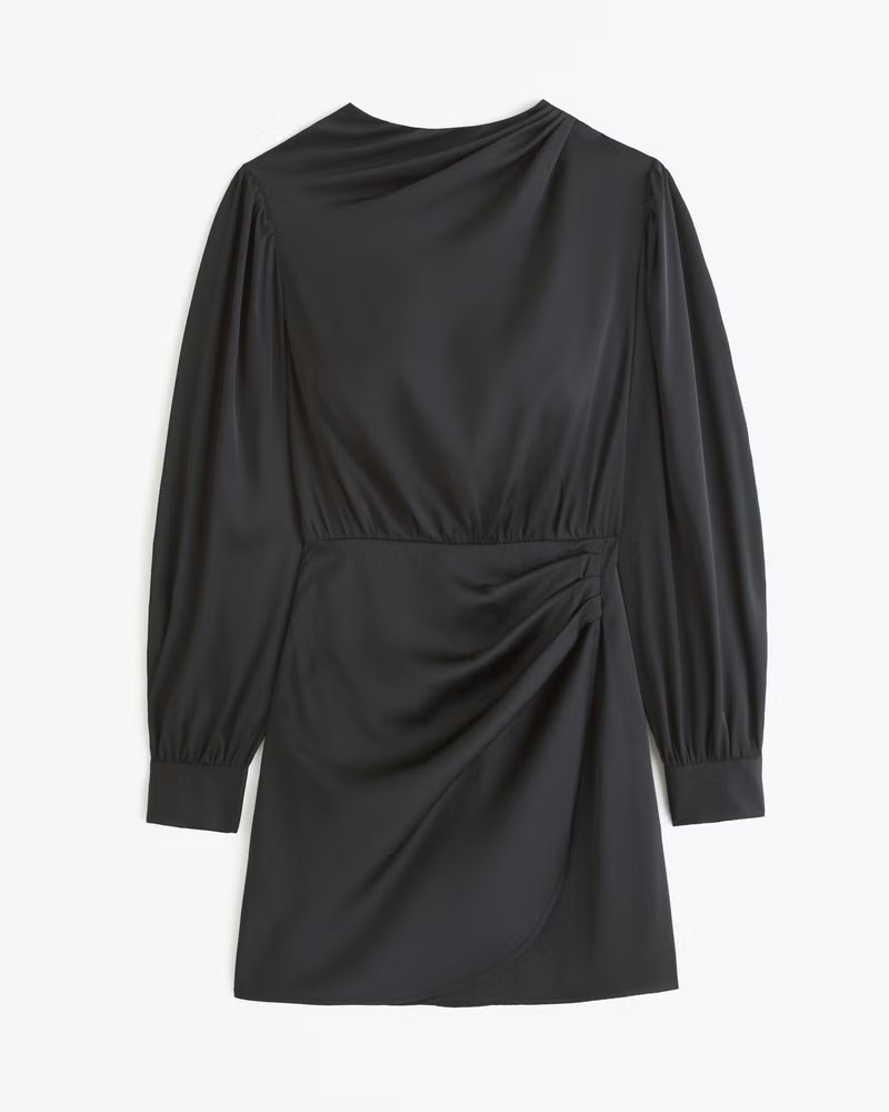 Long-Sleeve Satin Draped High-Neck Mini Dress | Abercrombie & Fitch (UK)