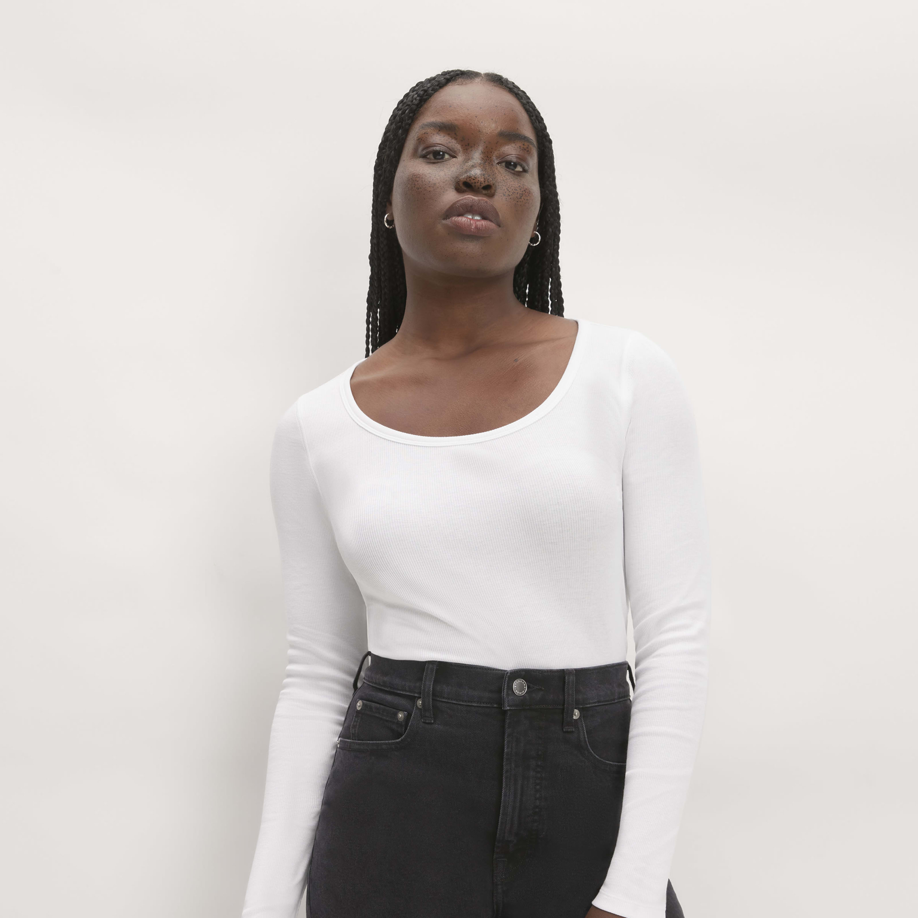 Women's Luxe Rib Long-Sleeve Scoop-Neck T-Shirt by Everlane in White, Size L | Everlane