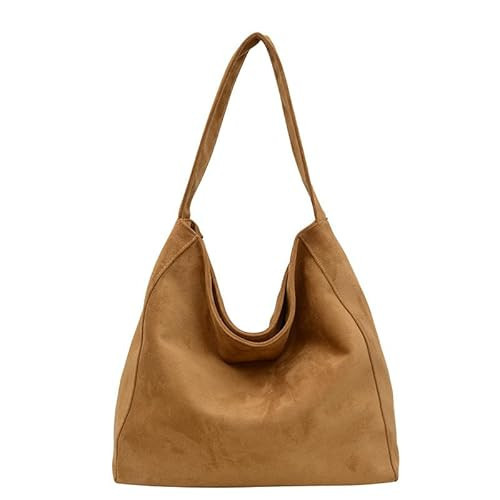 Large capacity Suede Hobo Bags for Women Brown Suede Bag Slouchy Tote Bag Faux Suede Shoulder Bag Work Bag Fall Purses (A1) | Amazon (US)