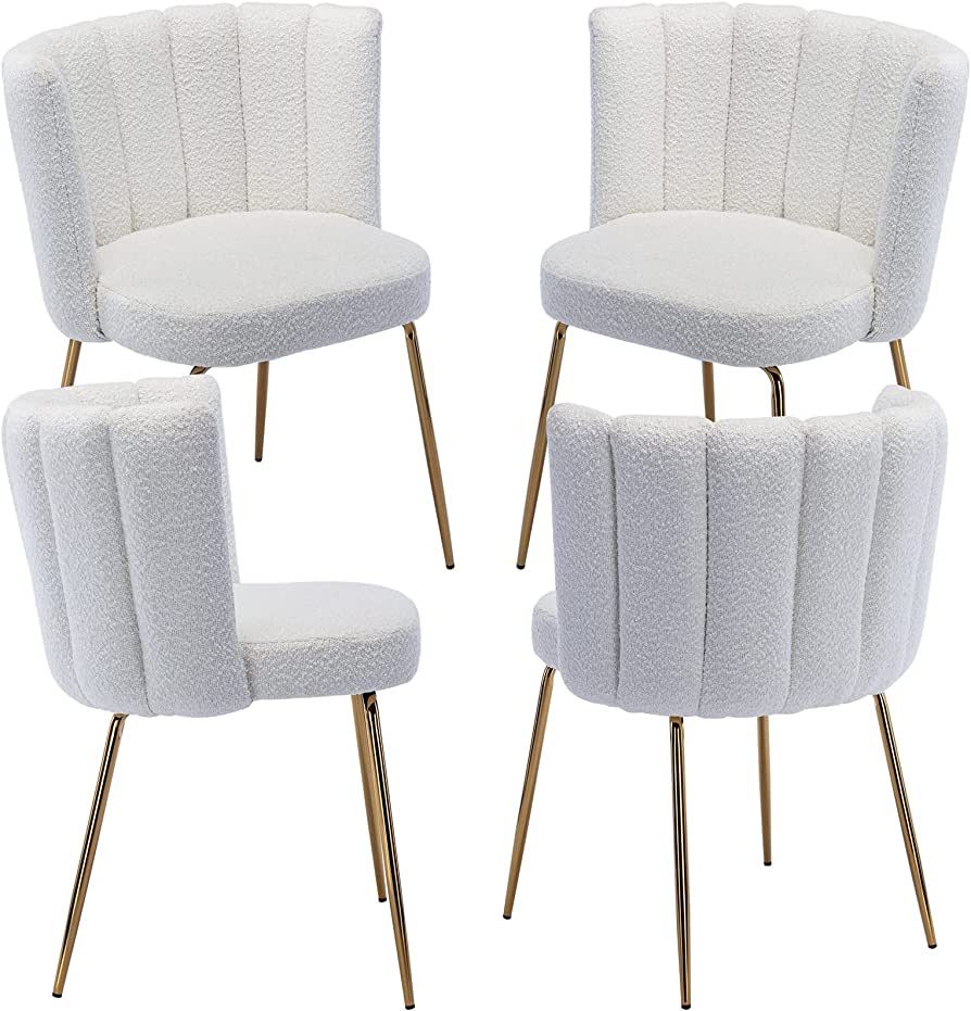 ZHENGHAO Faux Fur Dining Chairs Set of 4, Elegant Fluffy Kitchen Chairs with Gold Legs Comfy Side... | Amazon (US)