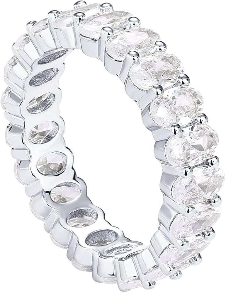 PAVOI 14K Gold Plated Rings Oval Cubic Zirconia Love Ring | Eternity Ring | 5mm Stackable Rings f... | Amazon (US)