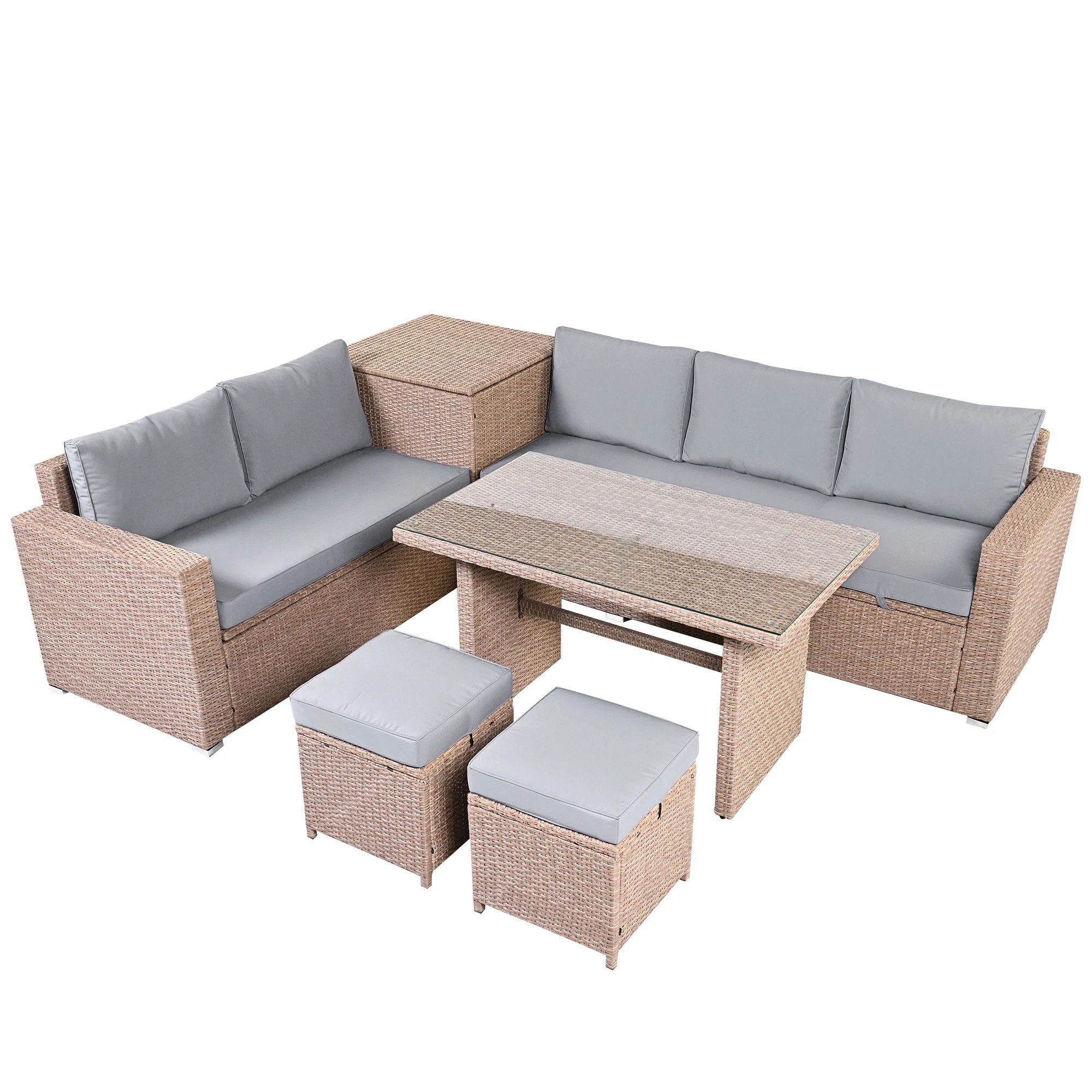 Outdoor 6-Piece All Weather Pe Rattan Sofa Set, Garden Patio Wicker Sectional Furniture Set With ... | Wayfair North America