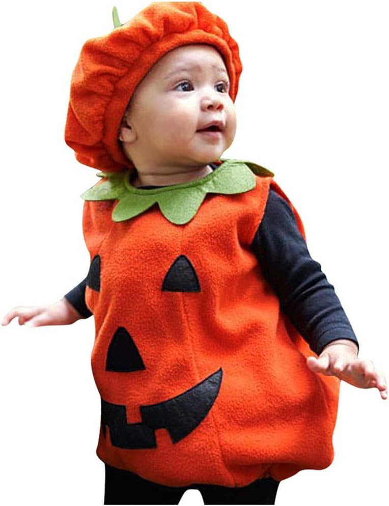 Infant Toddler Halloween Costume Pumpkin Costume Baby Pumpkin Romper Bodysuit with Hat Baby Hallo... | Amazon (US)