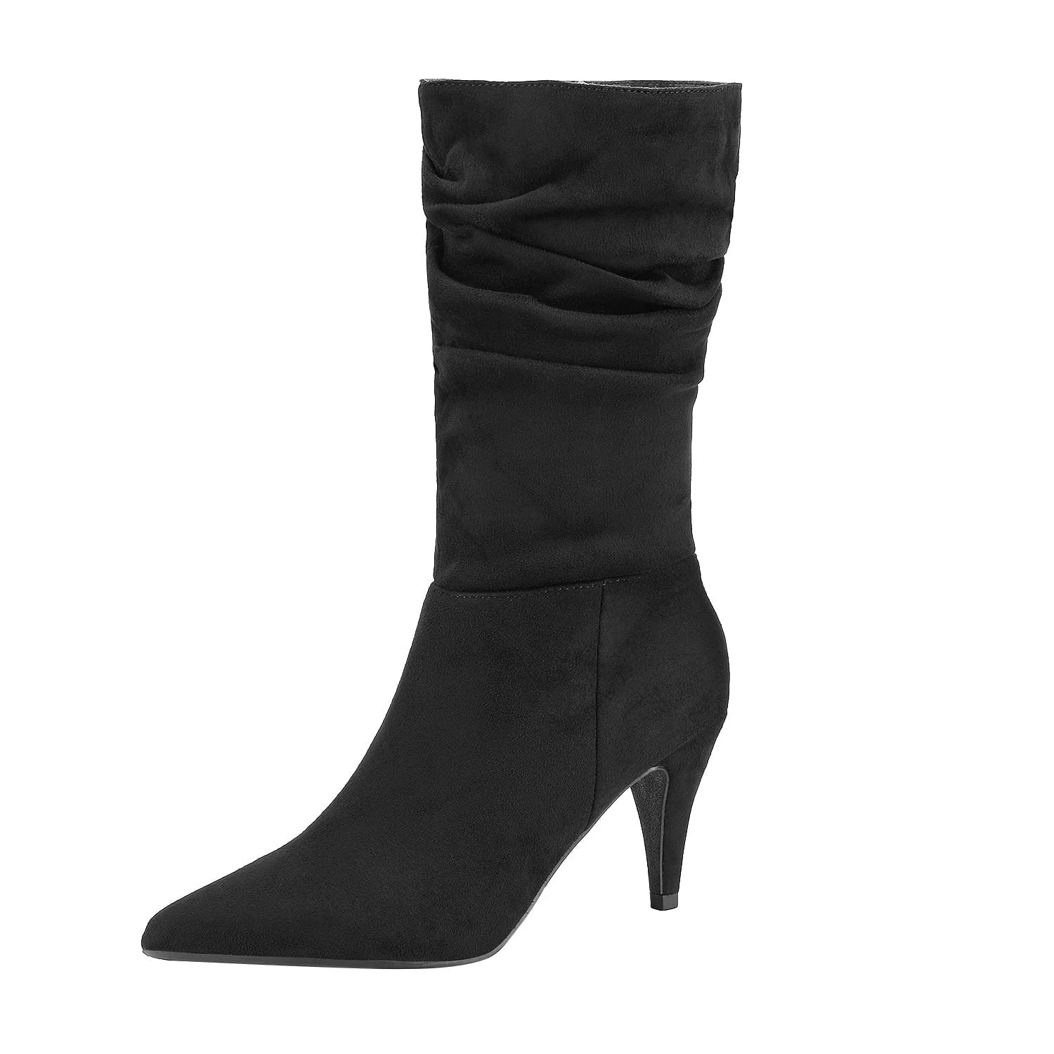 BURUDANI Women's Fashion Pointed Toe Mid Calf Boots Stiletto High Heel Slouch Zipper Boots KIMLY ... | Walmart (US)