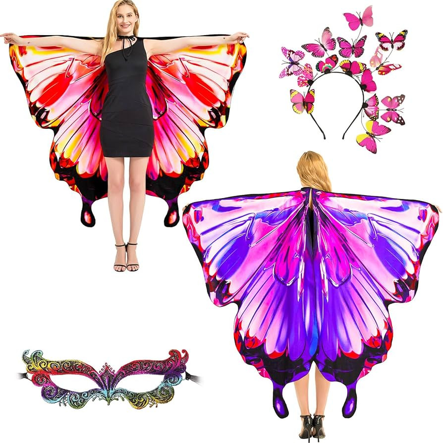 plainshe Butterfly Wings Double-Sided, Fairy Wings for Adults, Halloween Costumes for Women, 3PCS Butterfly Cape Set. | Amazon (US)
