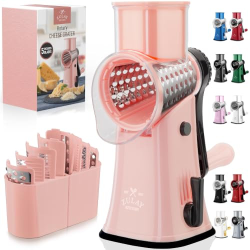 Rotary Cheese Grater Manual Hand Crank 5 Blade Shredder, Peach & Black | Amazon (US)