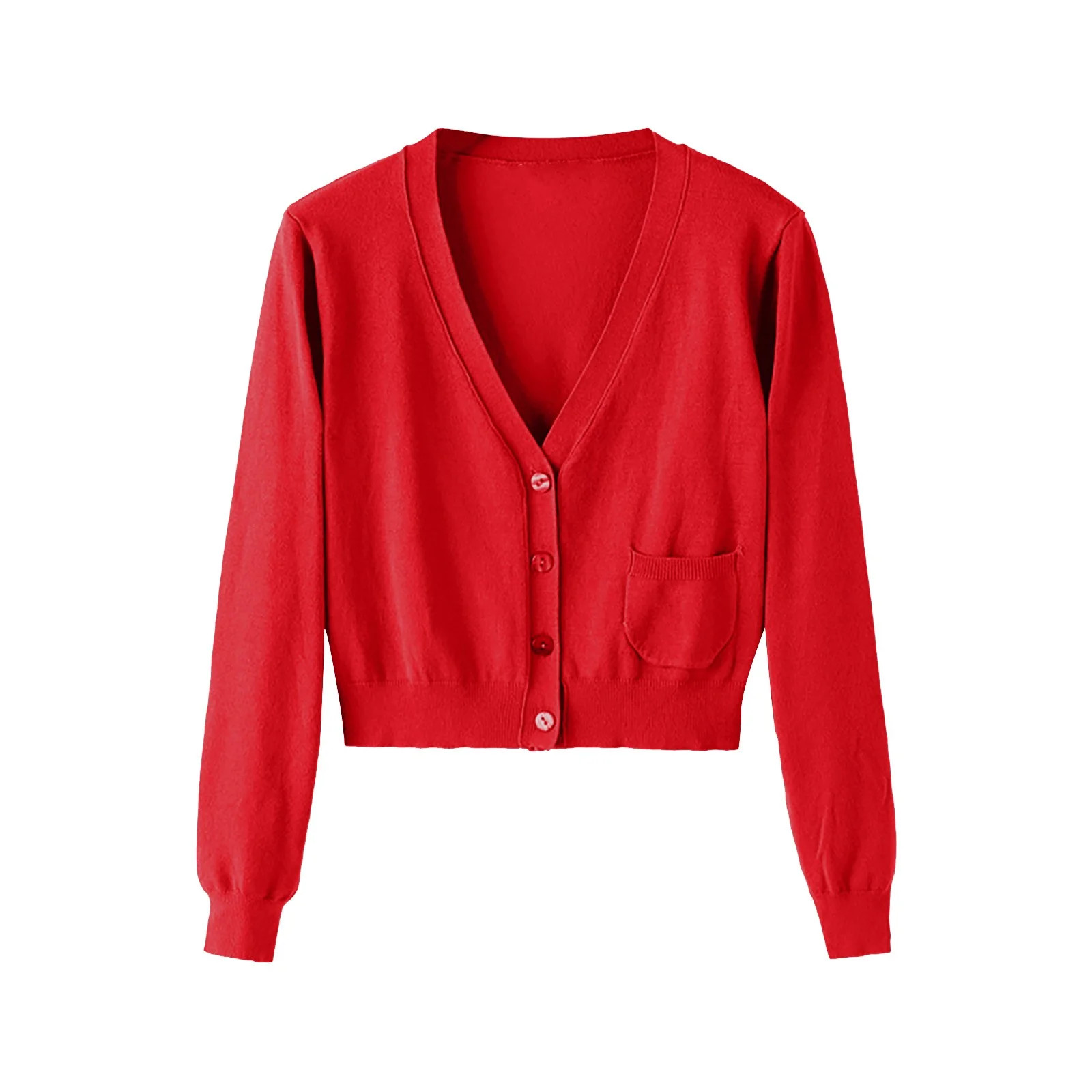 Red Cropped Sweaters Women's Spring And Autumn Long Sleeved Knitted Sweater Short Cardigan For Wo... | Walmart (US)