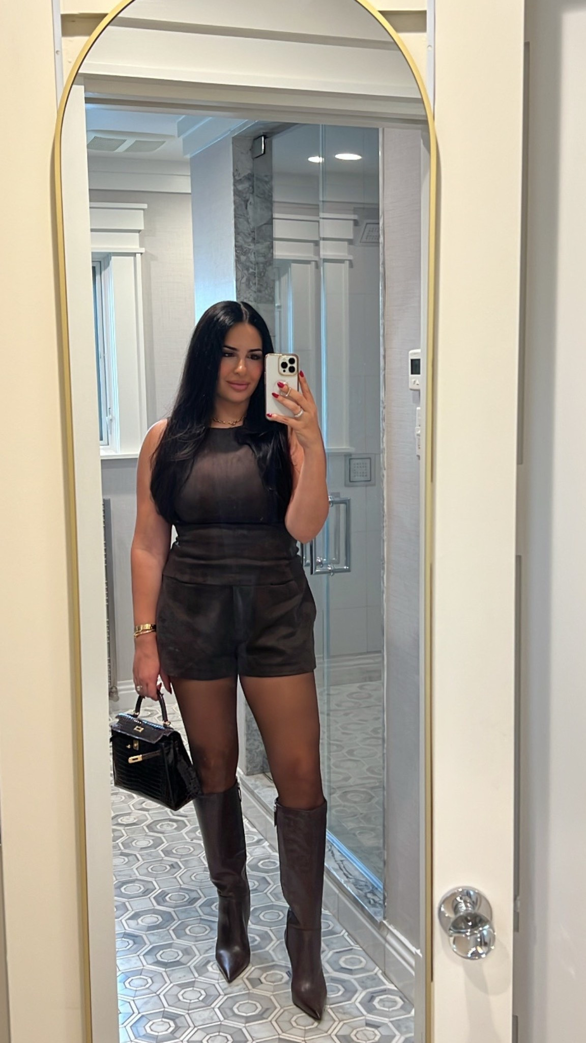 Suede brown short set, brown boots 

#LTKSeasonal