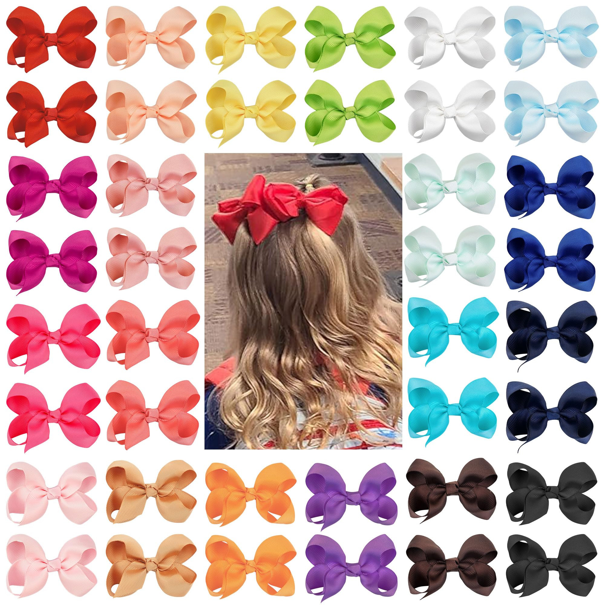40Pcs 3 inch Hair Bows for Girls Grosgrain Ribbon Toddler Back to School Hair Accessories with Al... | Amazon (US)