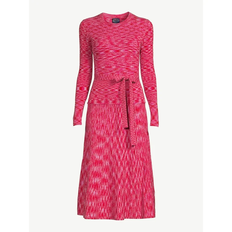 Scoop Women's Space Dye Ribbed Midi Dress with Long Sleeves, Sizes XS-XXL | Walmart (US)