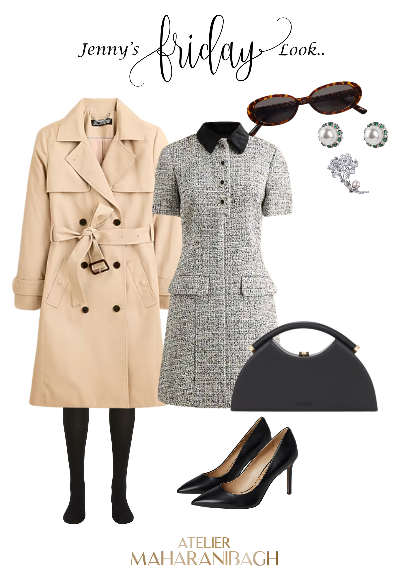 Jenny’s Friday Look 🤍

Tweed, trench, and timeless black heels — a refined finish to the week that says effortless elegance.

#FridayStyle #ChicFridays #AtelierMaharanibagh 

 