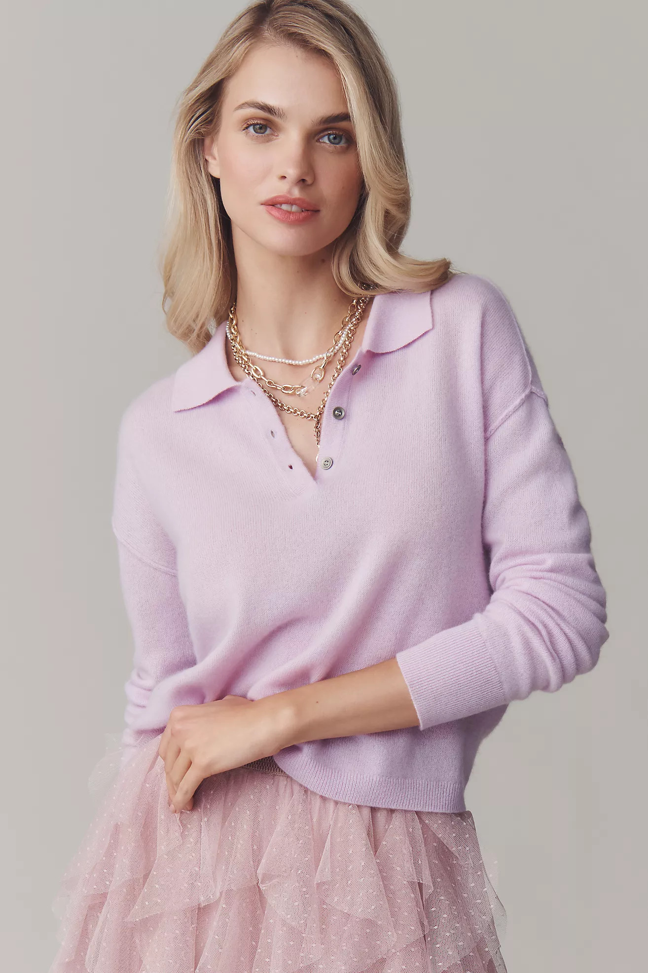 The Jensen Cashmere Crop Polo Sweater by Pilcro | Anthropologie (US)