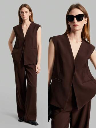 Ontre Ladies' Solid Color Business Suit Vest And Pants Set | SHEIN USA | SHEIN