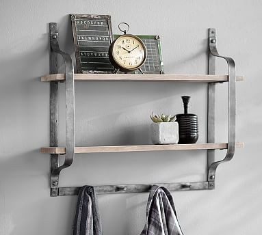 Rustic Pine Shelf with Hooks | Pottery Barn (US)
