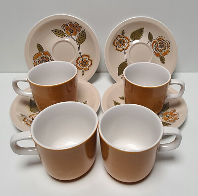 Mikasa Pastelle Retro Cup & Floral Design Saucer ~ Set of 4 ~ Japan 1970's | eBay US