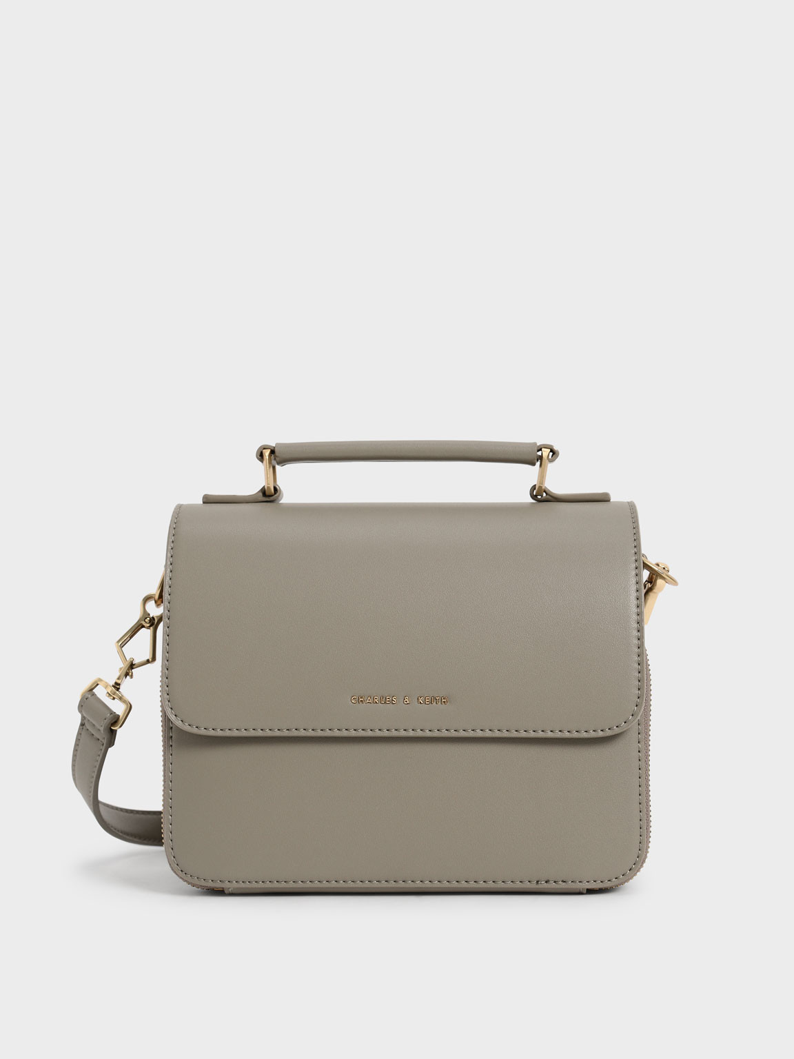 Front Flap Top Handle Crossbody Bag
 - Taupe | Charles & Keith UK