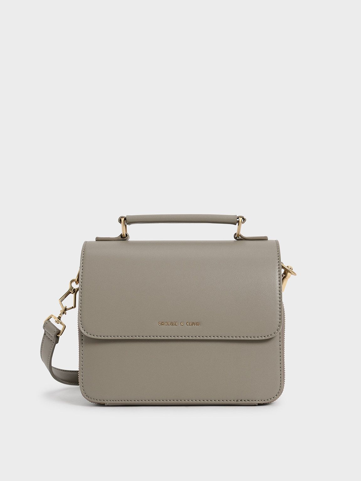 Front Flap Top Handle Crossbody Bag
 - Taupe | Charles & Keith UK