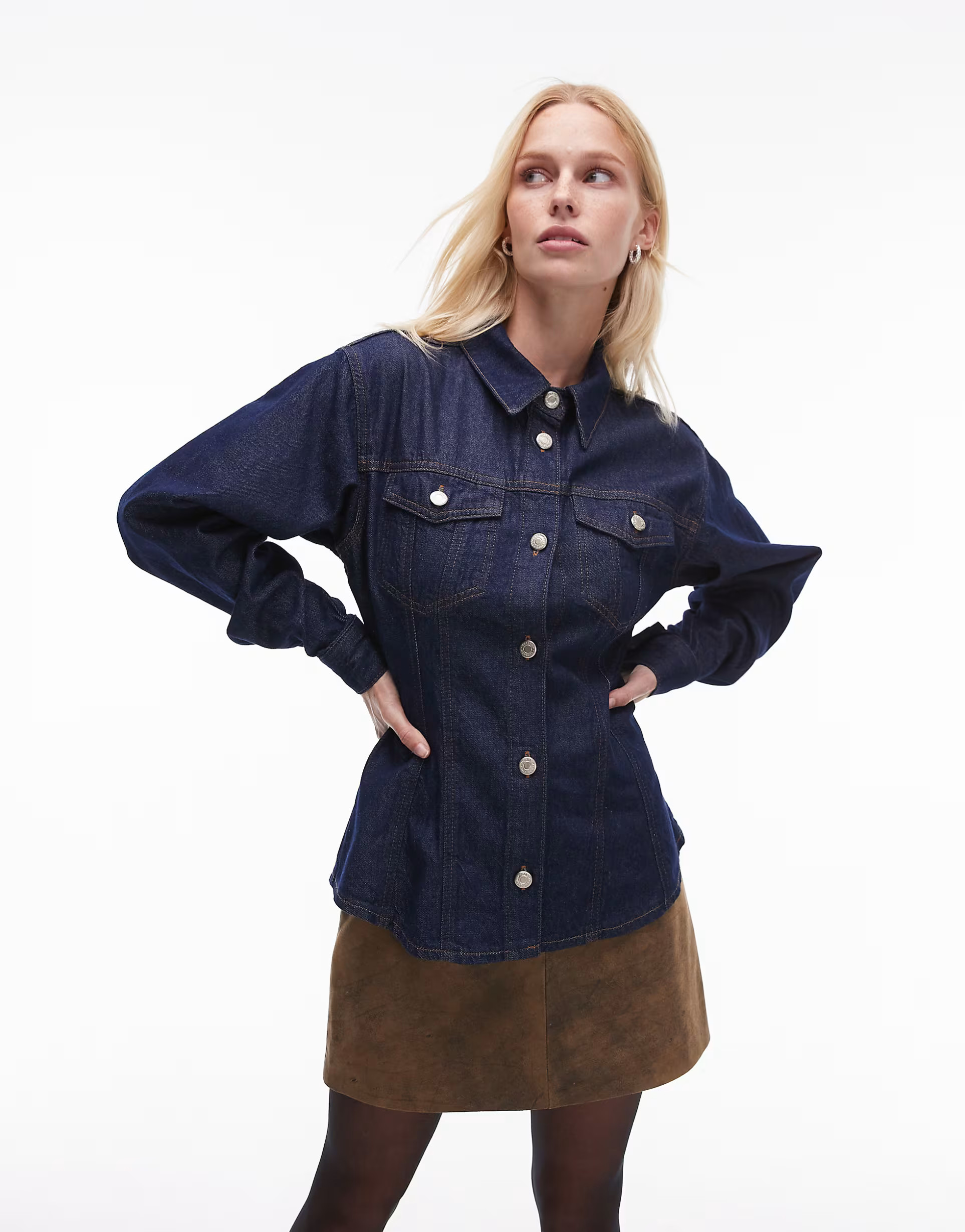 Topshop denim cinch shirt in raw indigo | ASOS (Global)