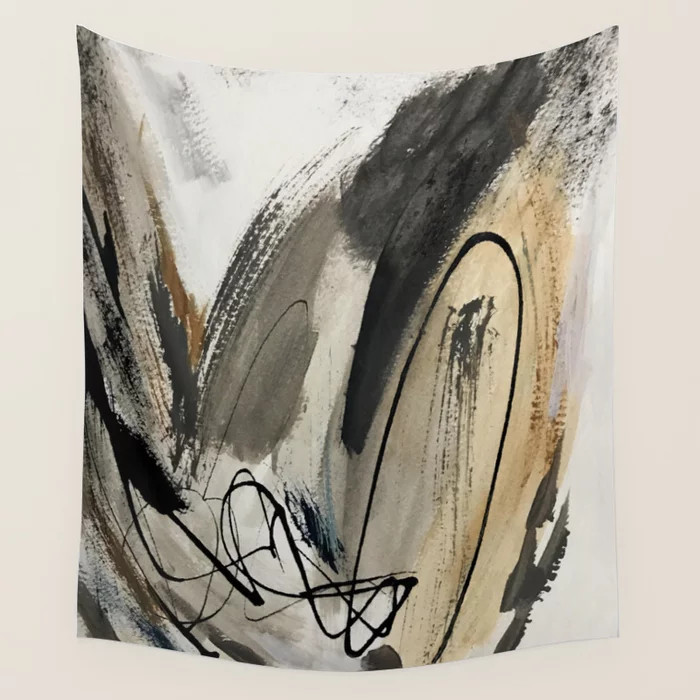Drift [5]: a neutral abstract mixed media piece in black, white, gray, brown Wall Tapestry by Aly... | Society6
