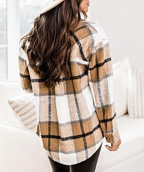 Beaully Women's 2025 Fall Clothes Plaid Shacket Jacket Long Sleeve Button Down Flannel Shirts Fas... | Amazon (US)