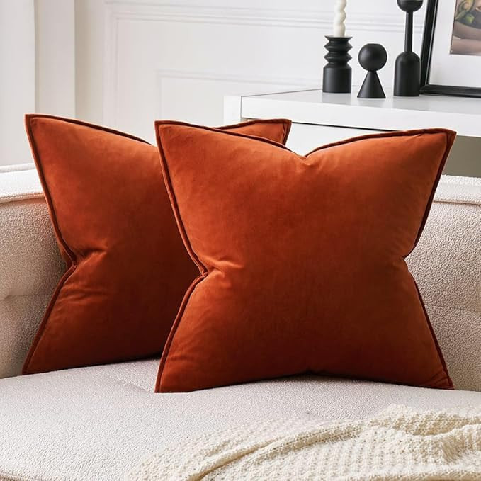 MIULEE Pack of 2 Decorative Velvet Throw Pillow Covers Soft Burnt Orange Pillow Covers Soild Squa... | Amazon (US)
