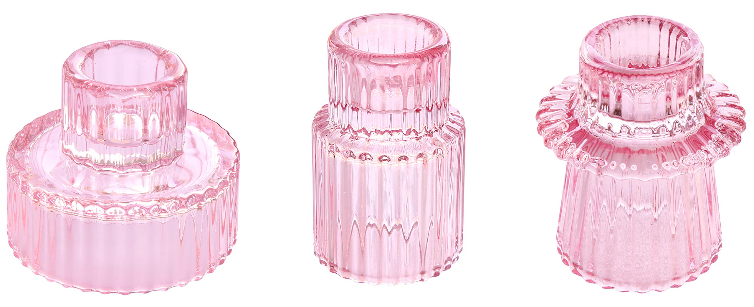 Vixdonos Pink Candlestick Holders Set of 3 Glass Candle Holders for Taper Candles,Pillar Candles ... | Amazon (US)
