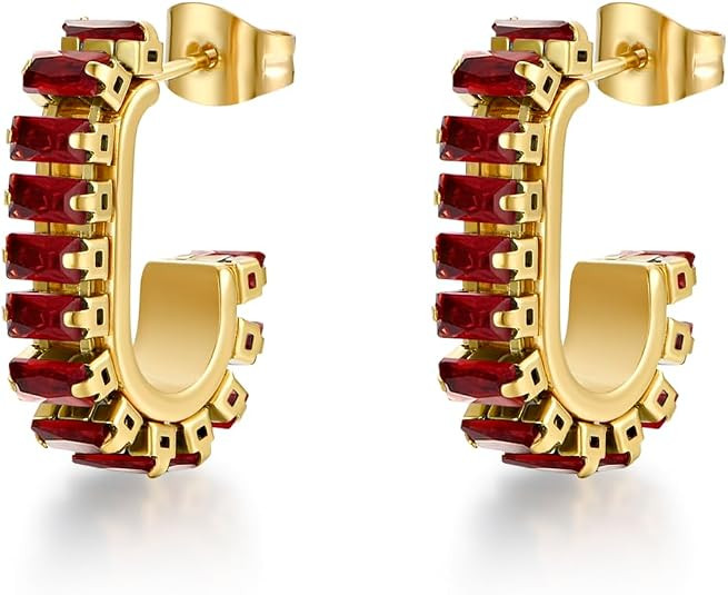 Green Crystal huggie gold hoop earrings for women Girls,14K Gold Plated with 925 Sterling Silver ... | Amazon (US)