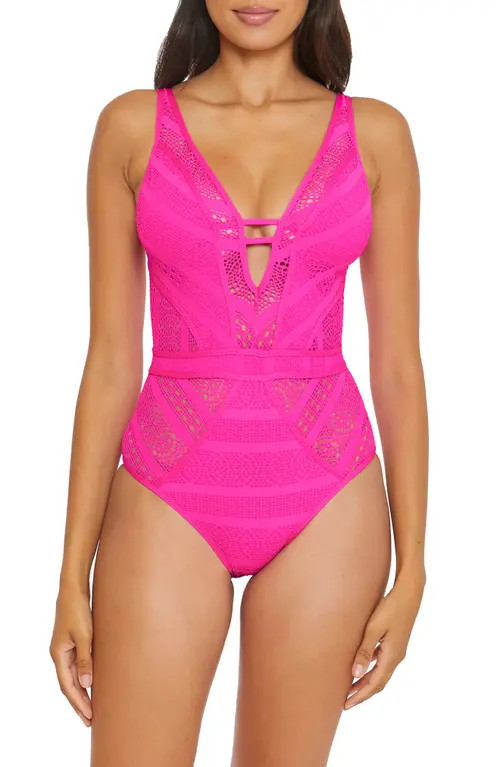 Becca Colorplay Lace One-Piece Swimsuit in Pink Flambe at Nordstrom, Size X-Small | Nordstrom