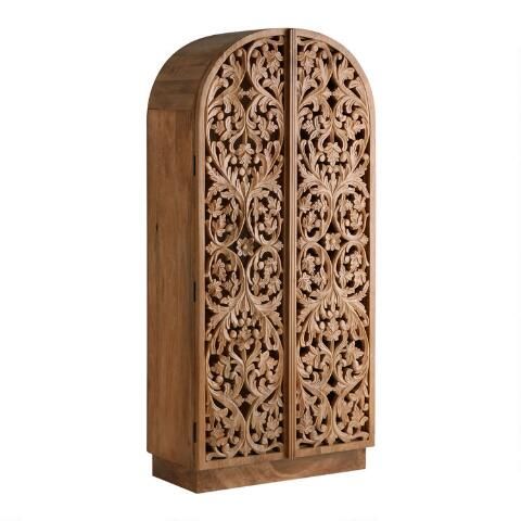 CRAFT Avni Arched Natural Carved Wood Floral Storage Cabinet | World Market