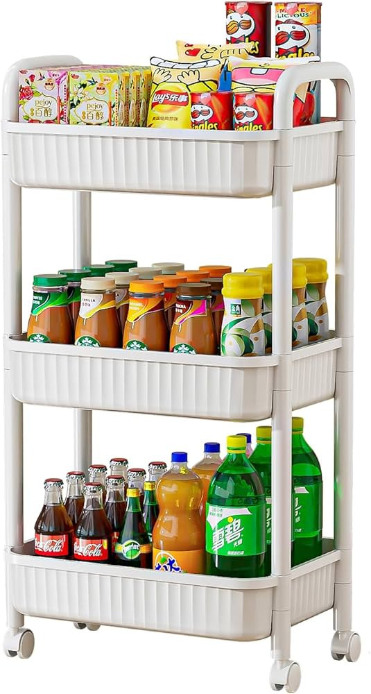 JOYZAN 3 Tier Rolling Carts with Wheels, Utility Cart with Handle and Locking Caster, Storage Car... | Amazon (US)