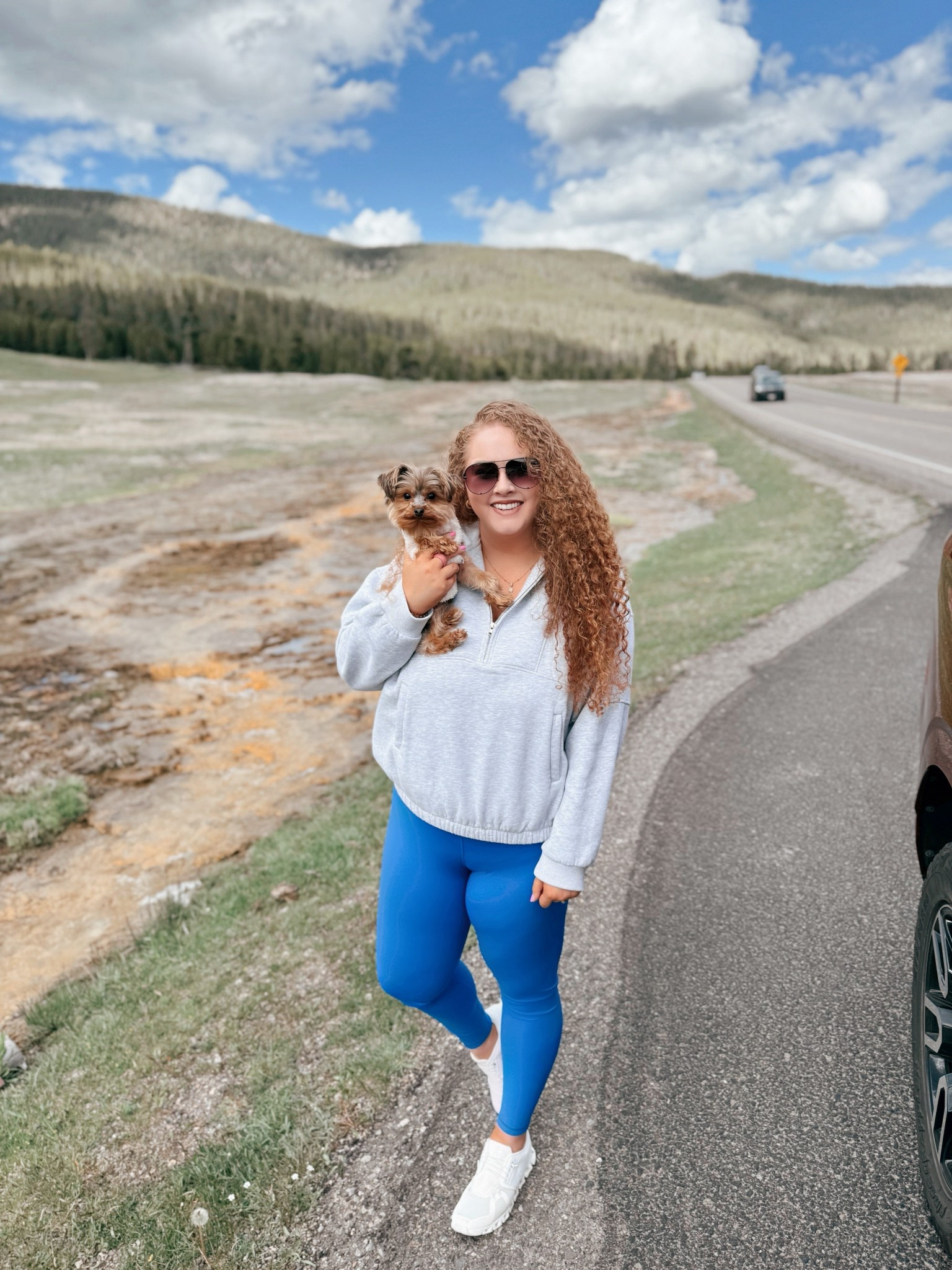 Just me and my best adventure buddy, soaking up Yellowstone magic 🐶✨ nature’s sweetest moments right here 💚🌲 amazon pullover | amazon gray pullover | lululemon dupe  | amazon leggings | blue leggings | amazon blue leggings | leggings outfit | leggings style | amazon lululemon leggings dupe | on cloud tennis shoes | white on cloud tennis shoes | travel outfit | amazon travel outfit | amazon fashion | amazon finds | amazon look | amazon outfit | winter outfit | winter look | winter fashion | winter finds | winter outfit inspo | winter fashion inspo | winter 2024 | winter outfit  | casual outfit  | casual outfit inspo | Yellowstone outfit | Yellowstone outfit inspo | Yellowstone trip 

#LTKStyleTip #LTKSaleAlert #LTKMidsize
