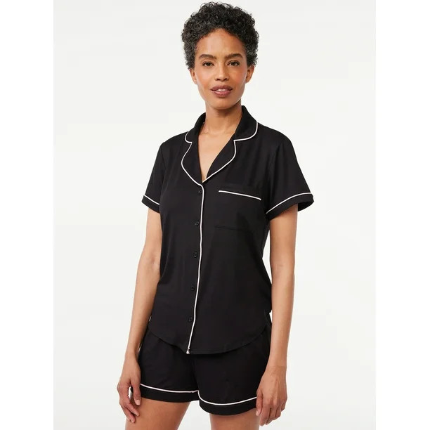 Joyspun Women's Knit Notch Collar Top and Shorts Pajama Set, 2-Piece, Sizes S to 3X | Walmart (US)